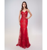 Spaghetti strap sequin corset bodice mermaid gown 1562