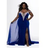 JK SYDNEYS CLOSET Velvet fitted beaded deep v-neck gown w/cape 2610