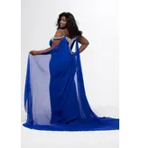 JK SYDNEYS CLOSET Velvet fitted beaded deep v-neck gown w/cape 2610