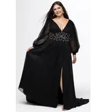 JK SYDNEYS CLOSET Long sleeve beaded waist chiffon flowy gown 2614