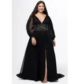 JK SYDNEYS CLOSET Long sleeve beaded waist chiffon flowy gown 2614