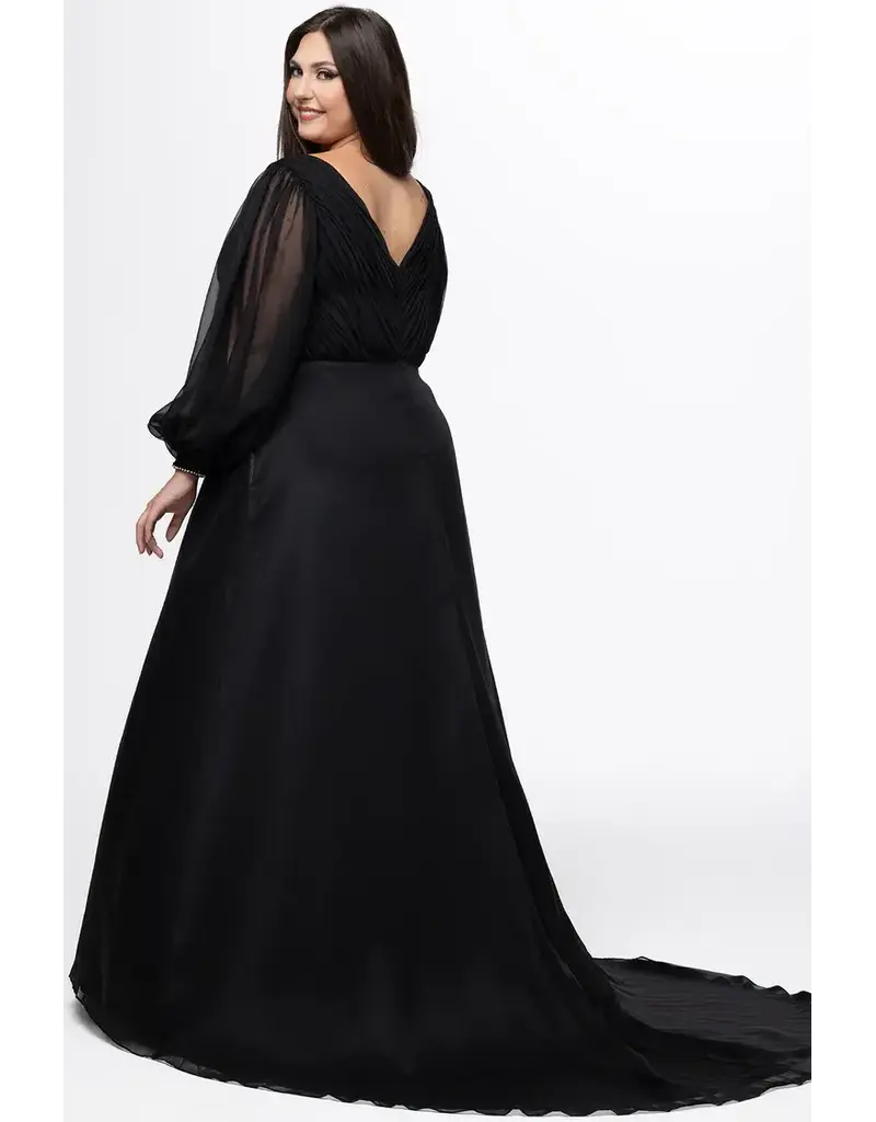 JK SYDNEYS CLOSET Long sleeve beaded waist chiffon flowy gown 2614