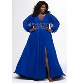 JK SYDNEYS CLOSET Long sleeve beaded waist chiffon flowy gown 2614