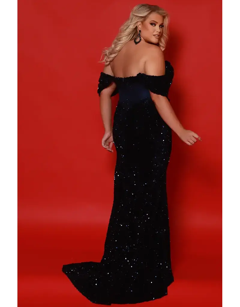 JK SYDNEYS CLOSET Sequin off the shoulder lace bodice fitted gown 2512