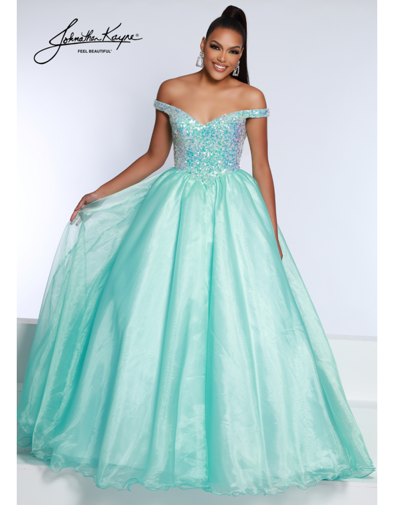OFF SHOULDER BALL GOWN W/ SEQUIN BODICE 2652