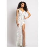 Tank beaded lace fitted v-neck gown 2181