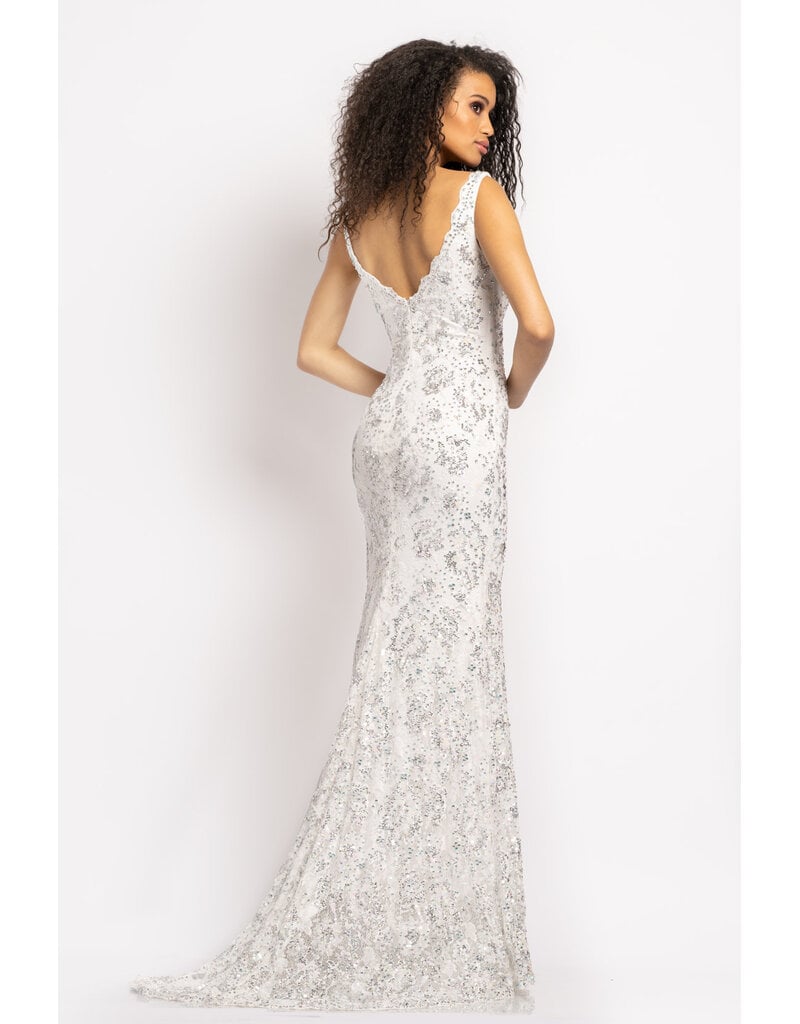 Tank beaded lace fitted v-neck gown 2181