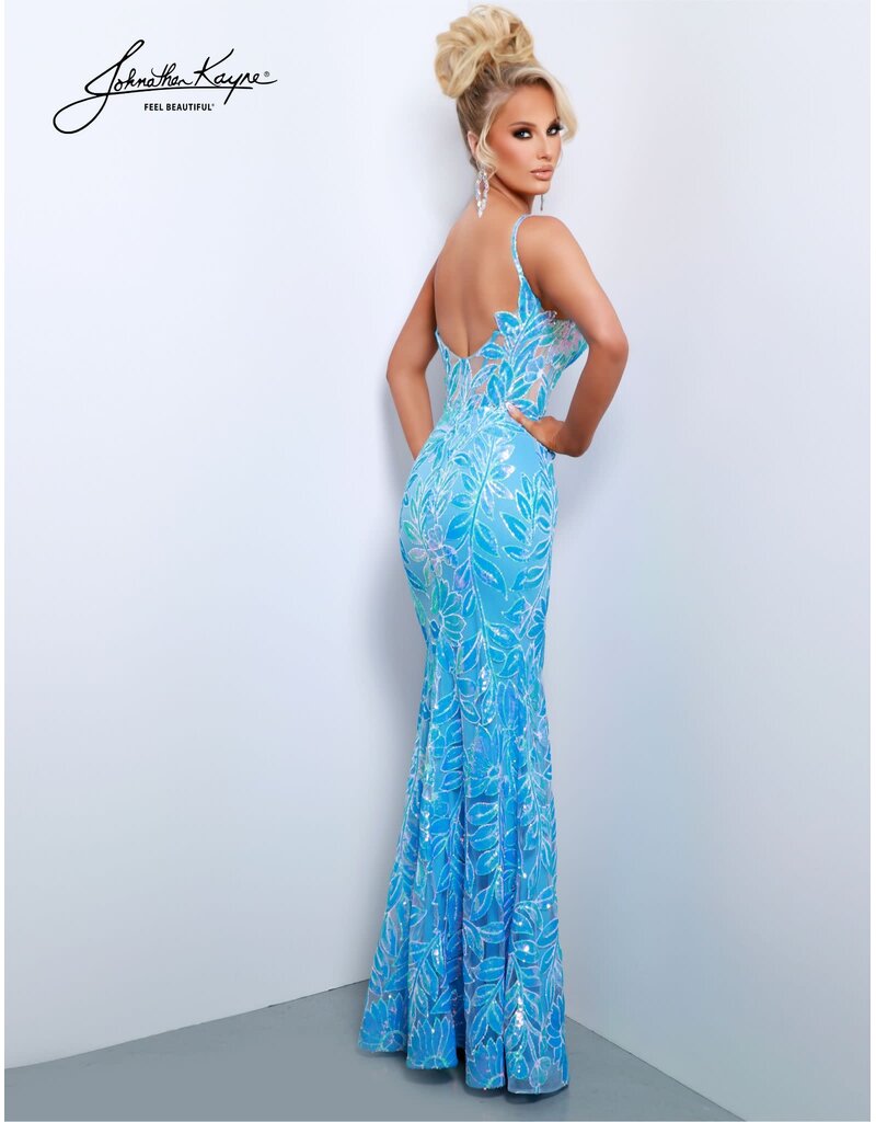 Flower sequin fitted gown w/slit 2837