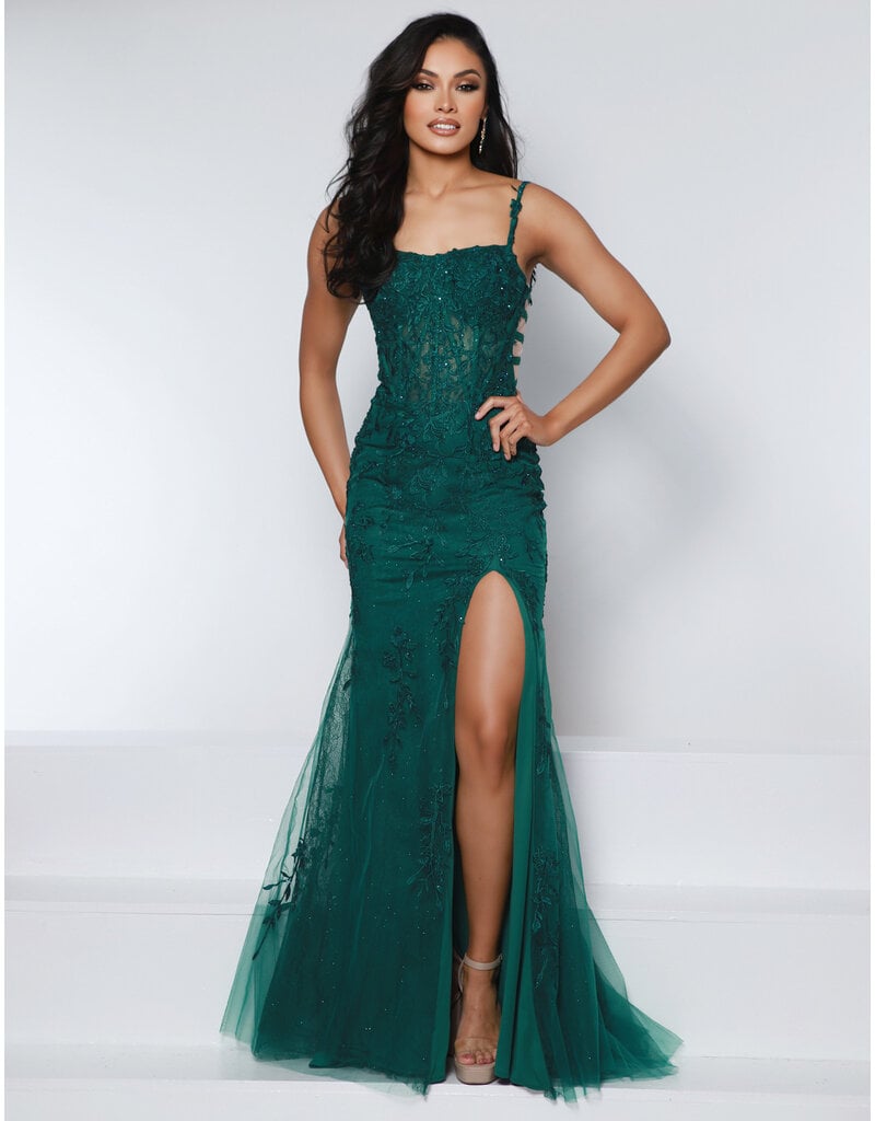 KATE PARKER Lace fit n flare lace up low back gown 25936