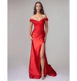 Off the shoulder beaded corset bodice fitted gown 922609