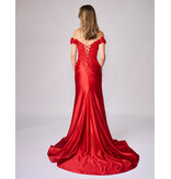 Off the shoulder beaded corset bodice fitted gown 922609