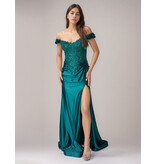 Off the shoulder beaded corset bodice fitted gown 922609