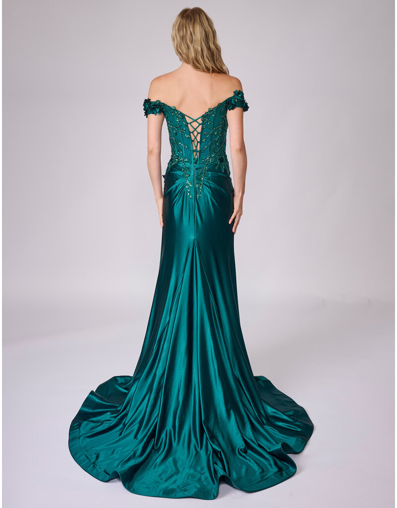 Off the shoulder beaded corset bodice fitted gown 922609