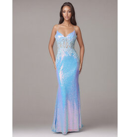 Spaghetti strap sequin fitted open back gown 832604
