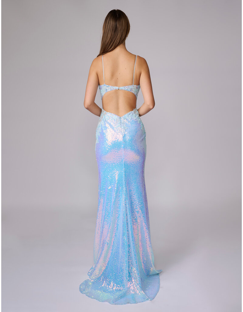 Spaghetti strap sequin fitted open back gown 832604