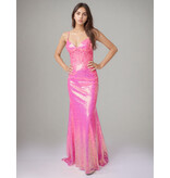 Spaghetti strap sequin fitted open back gown 832604