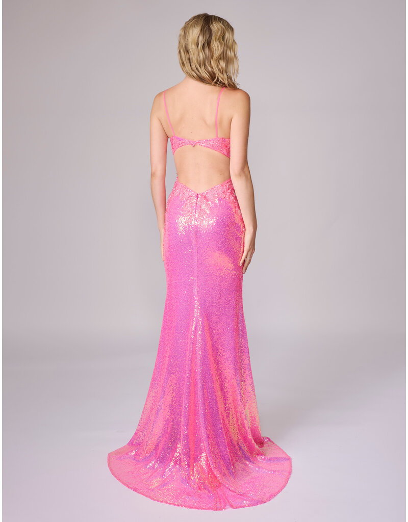 Spaghetti strap sequin fitted open back gown 832604