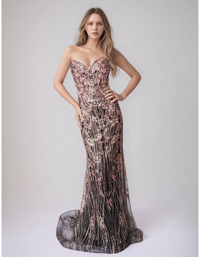 Strapless sequin/glitter fit n flare lace up back 762661