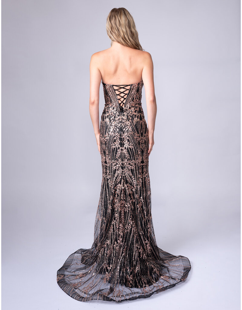 Strapless sequin/glitter fit n flare lace up back 762661