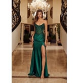 Strapless rhinestone corset bodice satin fitted skirt F126730