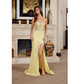 Strapless Corset flower beaded fitted gown w/slit K126736