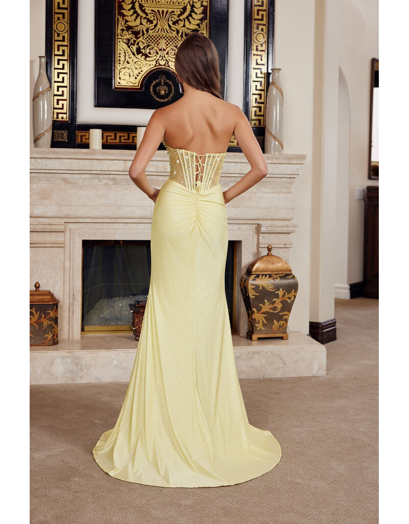 Strapless Corset flower beaded fitted gown w/slit K126736