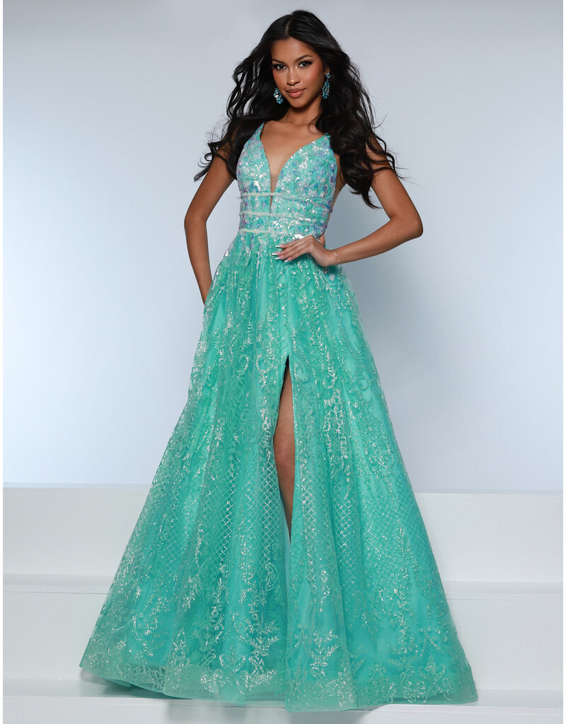 KATE PARKER Sequin Tank V-neck glitter ballgown 26323