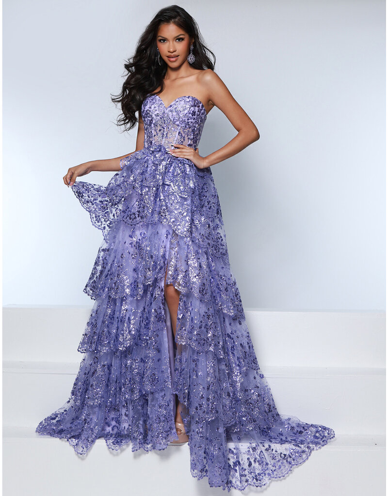 KATE PARKER Strapless sequin ruffle a-line w/slit 26308