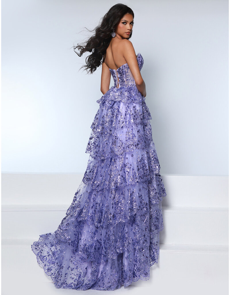 KATE PARKER Strapless sequin ruffle a-line w/slit 26308