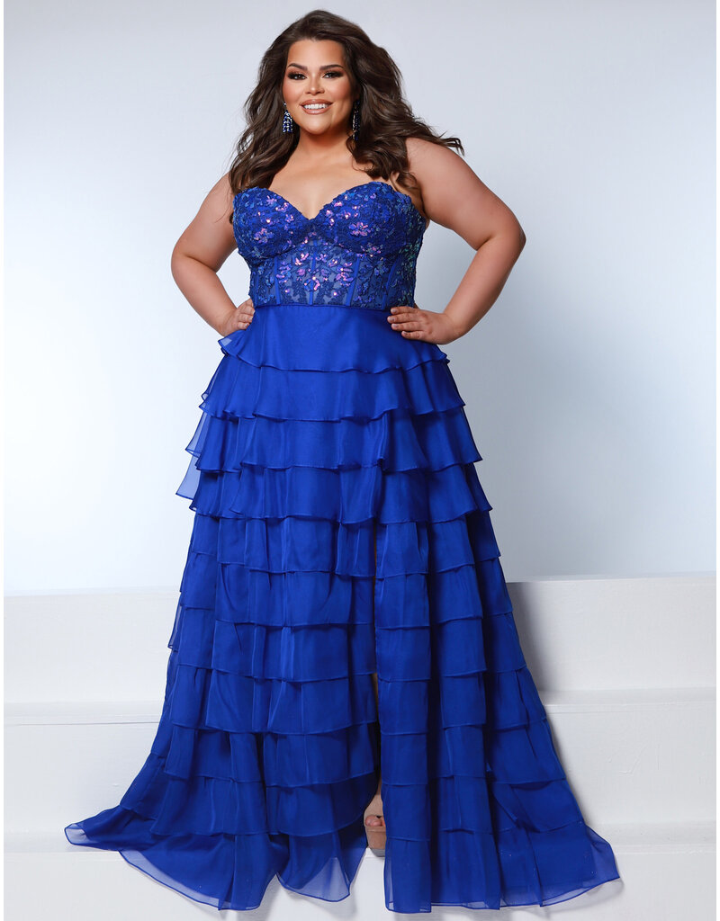 KATE PARKER Strapless sequin lace bodice ruffle a-line gown 26310