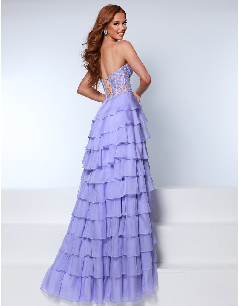 KATE PARKER Strapless sequin lace bodice ruffle a-line gown 26310