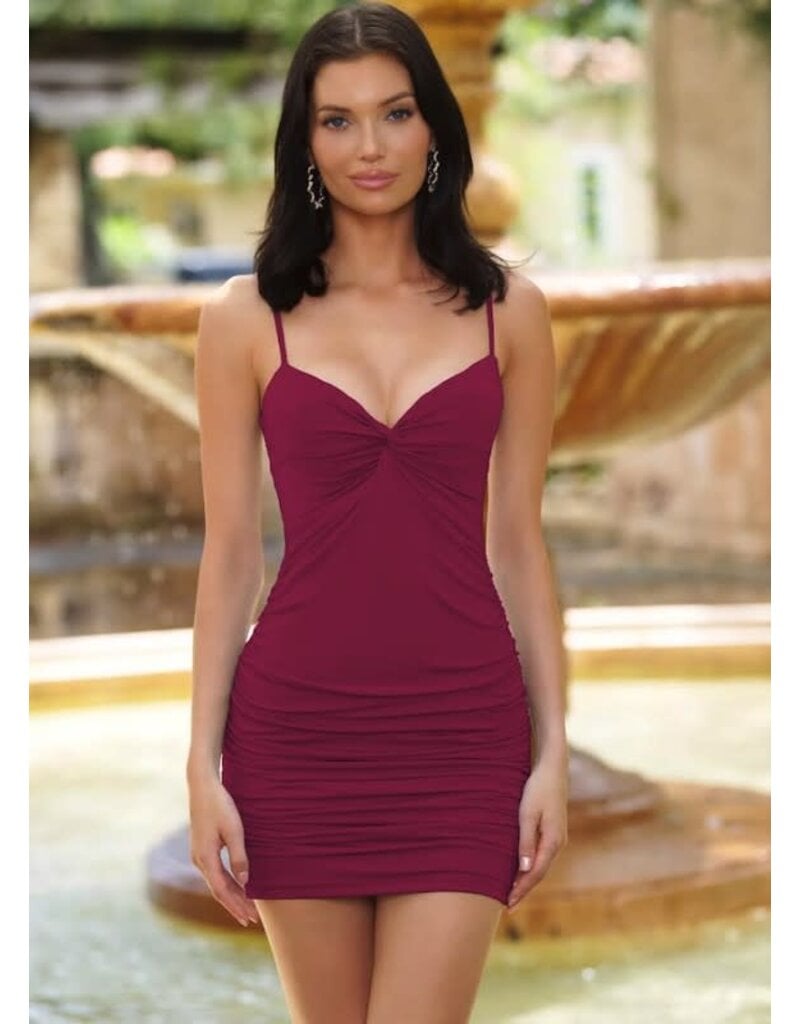 VELVI Spaghetti strap fitted rouched jersey short gown Gwen