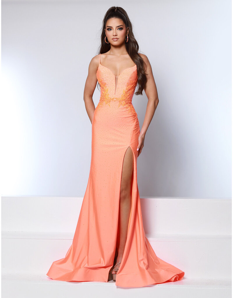 KATE PARKER Spaghetti strap side beaded lace mesh fit n flare 26267