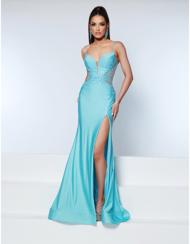 KATE PARKER Spaghetti strap side beaded lace mesh fit n flare 26267