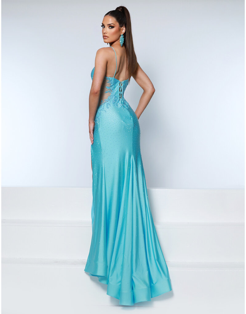 KATE PARKER Spaghetti strap side beaded lace mesh fit n flare 26267