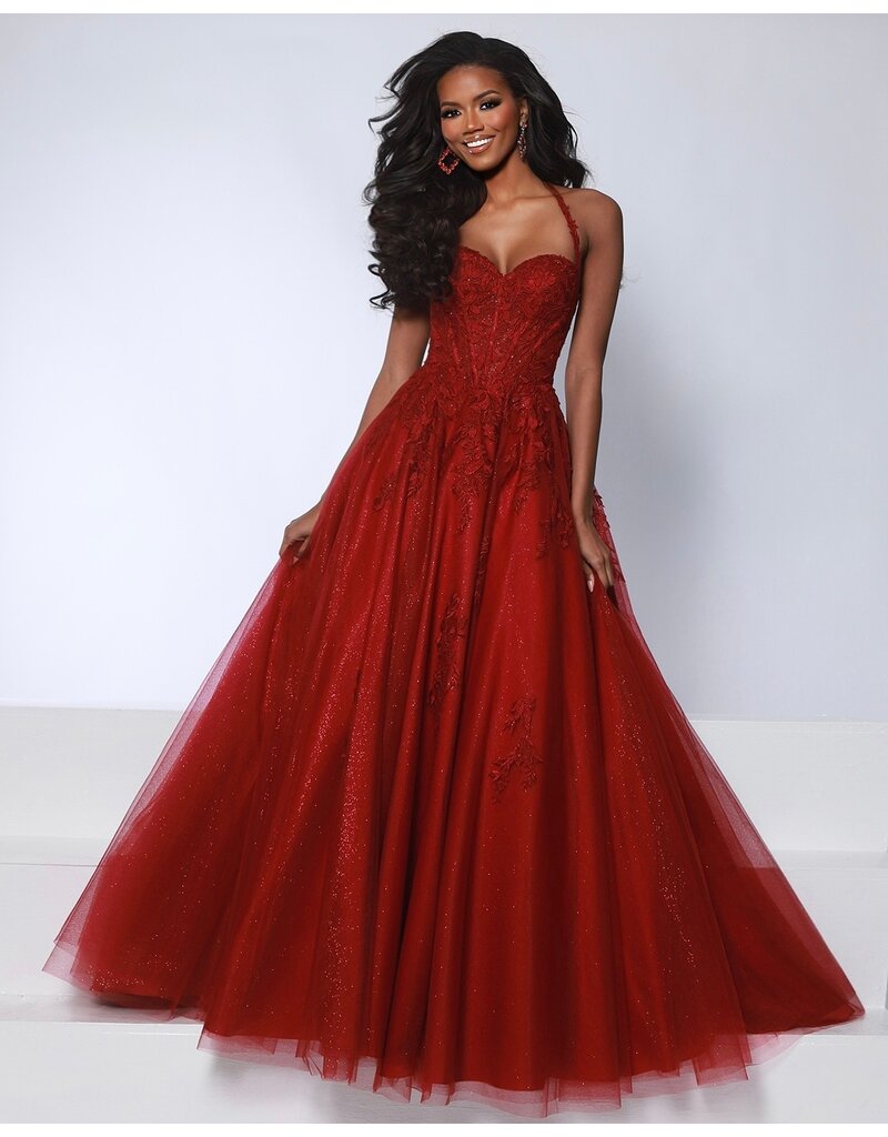 KATE PARKER Halter sequin lace corset bodice tulle ballgown 26036