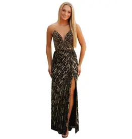 PAUL REKHI Strapless v-neck beaded fitted gown w/slit 1007