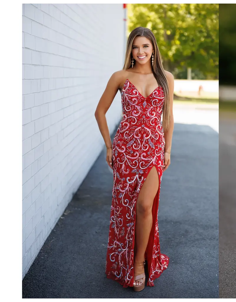 PAUL REKHI Strapless fitted deep v-neck beaded gown 802605