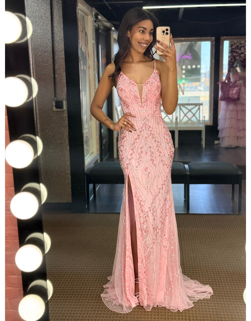 PAUL REKHI Spaghetti strap deep v-neck fit n flare 1017