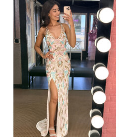 PAUL REKHI Spaghetti strap multi beaded open lace up back 1012