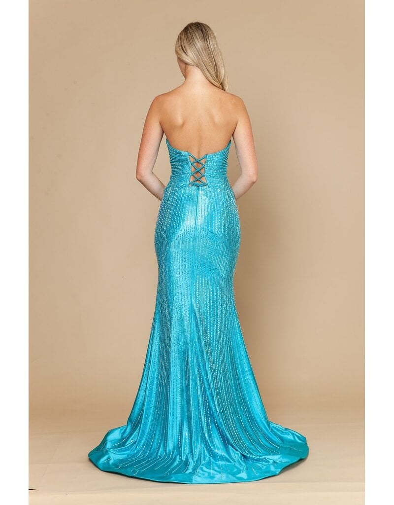 Strapless beaded cut out fitted gown w/slit 2526140