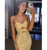 Strapless beaded cut out fitted gown w/slit 2526140