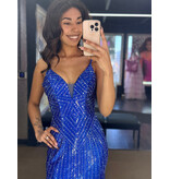 Spaghetti strap beaded deep v-neck gown w/leg slit 2526150