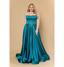 Strapless beaded corset bodice a-line gown W126244