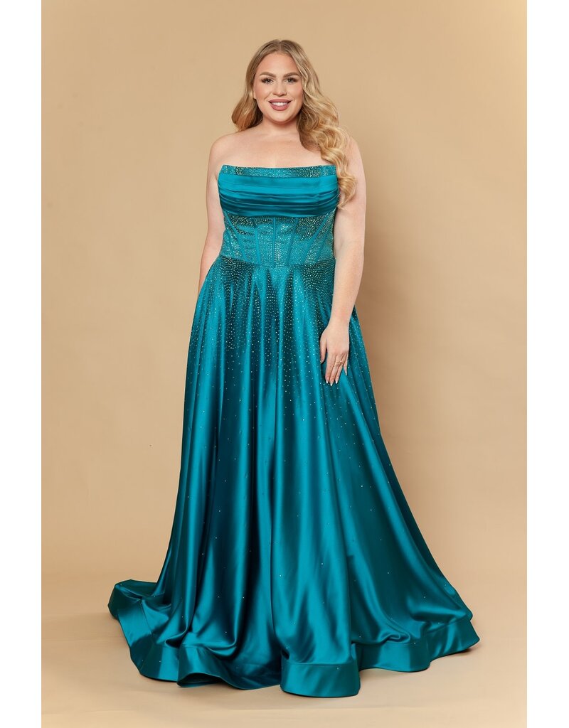 Strapless beaded corset bodice a-line gown W126244