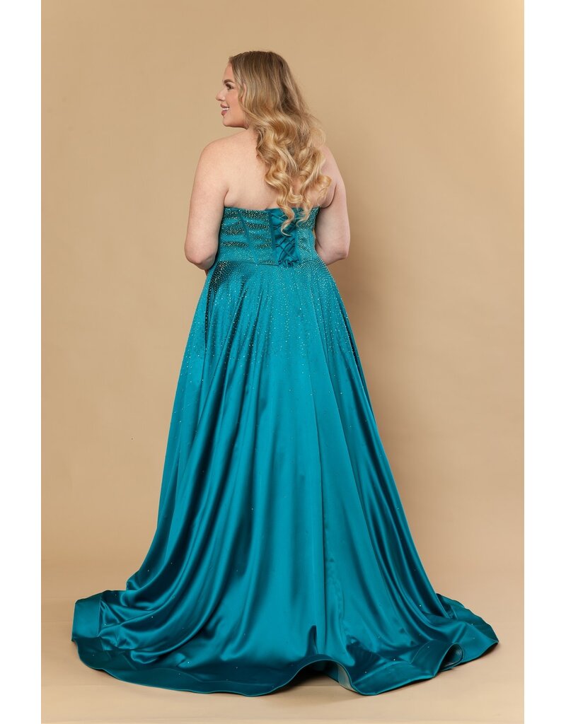 Strapless beaded corset bodice a-line gown W126244