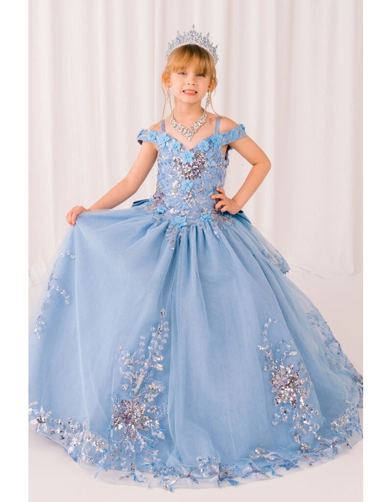 Sequin flower off the shoulder glittler ballgown 8125