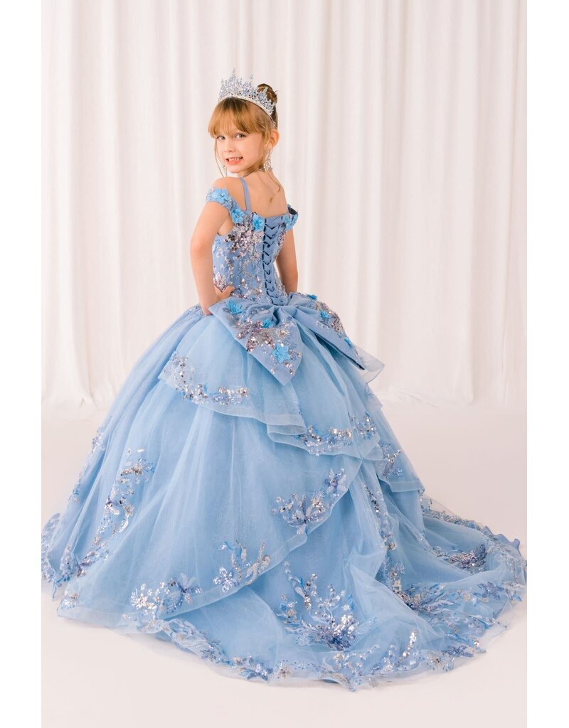 Sequin flower off the shoulder glittler ballgown 8125