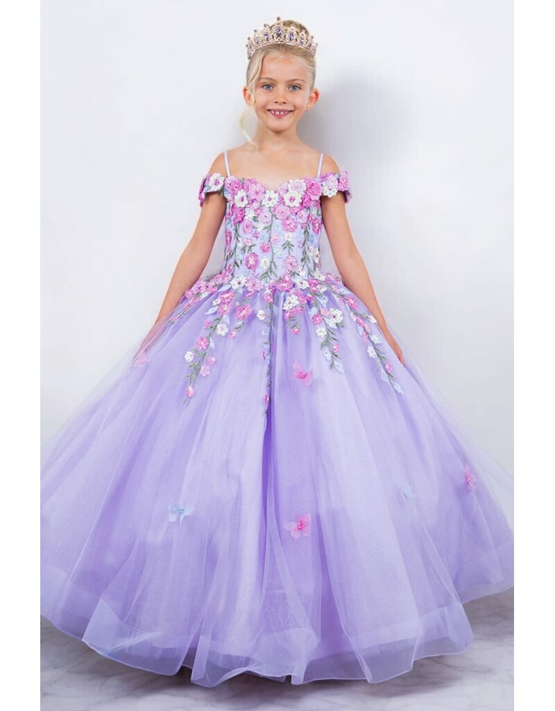 Off the shoulder embroidered tulle ballgown 8260