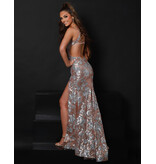 KATE PARKER Tank sequin fitted open back gown w/slit 24378